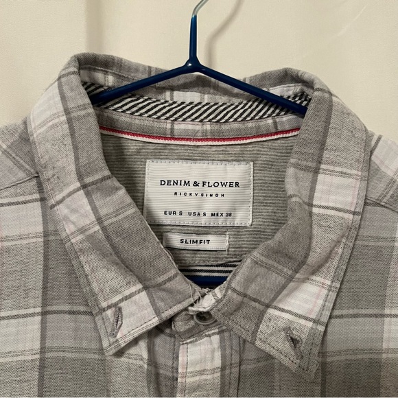 Denim & Flower Lightweight Grey Plaid shirt Men's Small - Picture 3 of 6